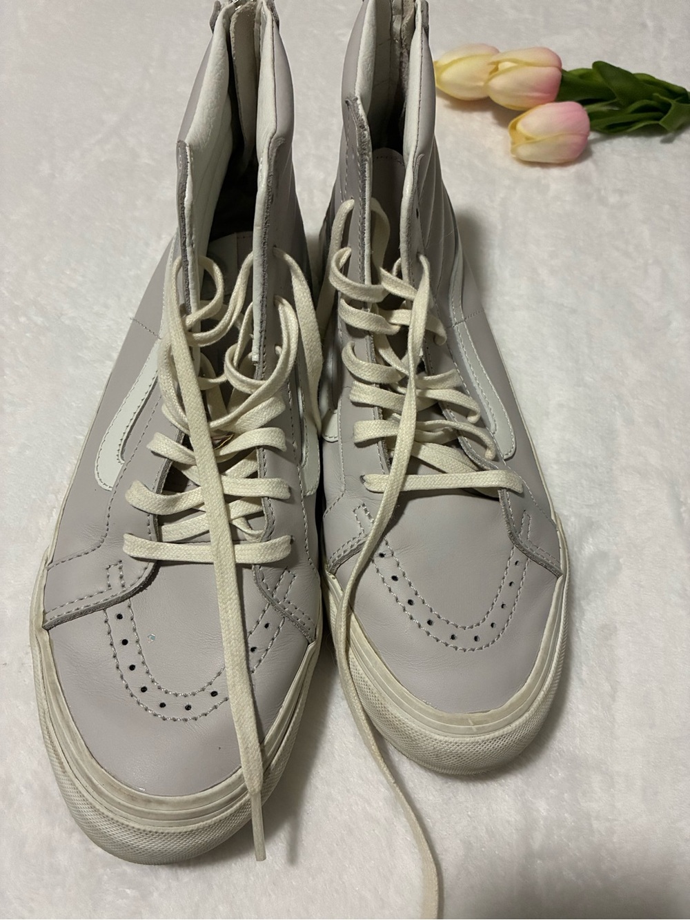 VANS Sk8-Hi Women's 8.5 Shoes Gray Leather High Top Sneakers Lace Up Skate